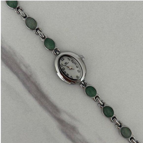 Sku0458 Retro Silver Green Gemstones Women Minimalist Watch Bracelet + gift bag main image 4